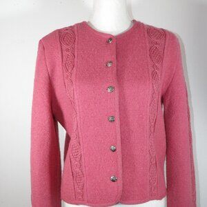 Womens Vintage 100% Dusty Pink Wool Cardigan Size EU 42 (US 6) Old Money Core